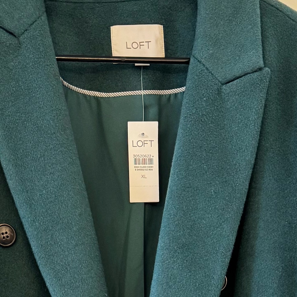 NWT LOFT Rich Teal Green Wool Coat Pea Coat - Picture 6 of 11